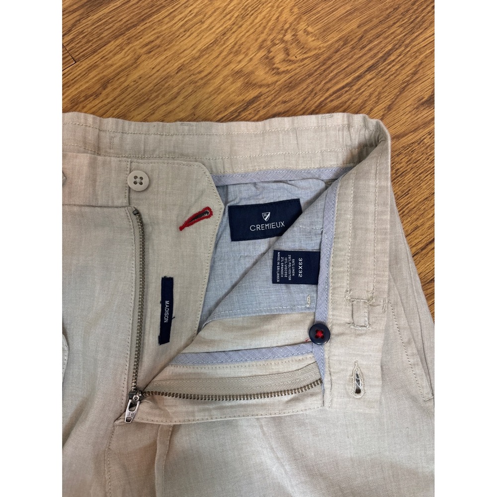 Cremieux Madison Mens 33x32 Linen Blend Drawstring Oatmeal Trousers Quiet Luxury - Picture 5 of 7